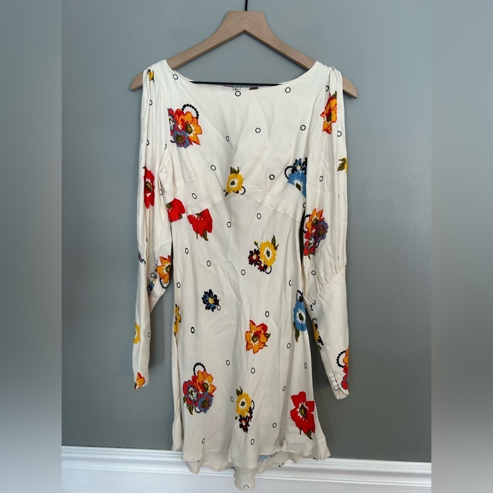 *NWT* Free People Women’s Ivory Sunshadow Floral Slit Sleeve Mini Dress, Size 0 - Picture 6 of 15